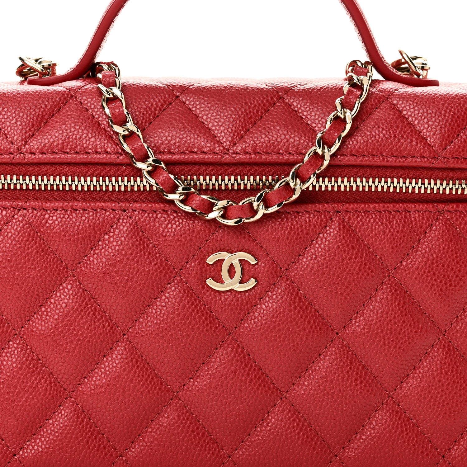 Chanel Caviar Quilted Top Handle Slim Vanity With Chain Red 8 of 11