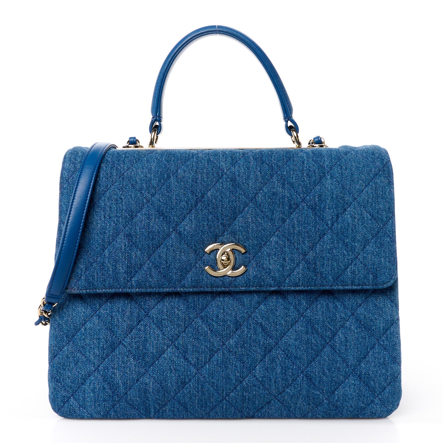 Chanel Denim Quilted Large Trendy CC Flap Dual Handle Bag Blue 1 of 12