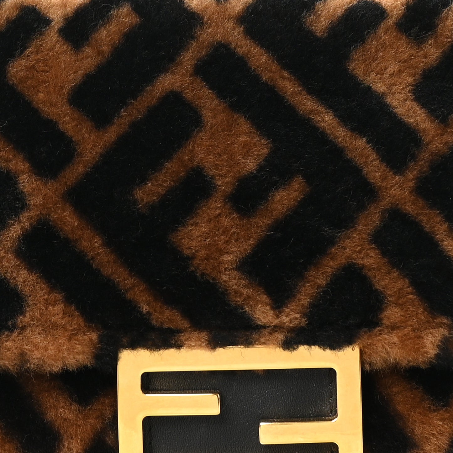 Shearling Vitello Dolce Macro FF 1974 Mini Baguette Tobacco Black