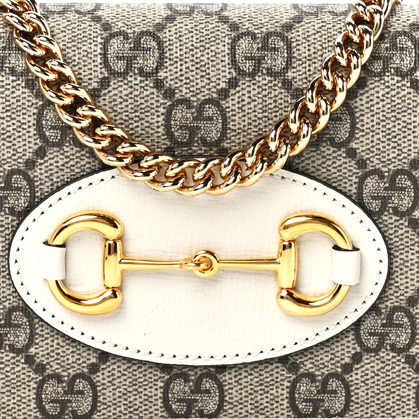GG Supreme Monogram Azalea Calfskin Horsebit 1955 Wallet On Chain Beige Ebony Mystic White