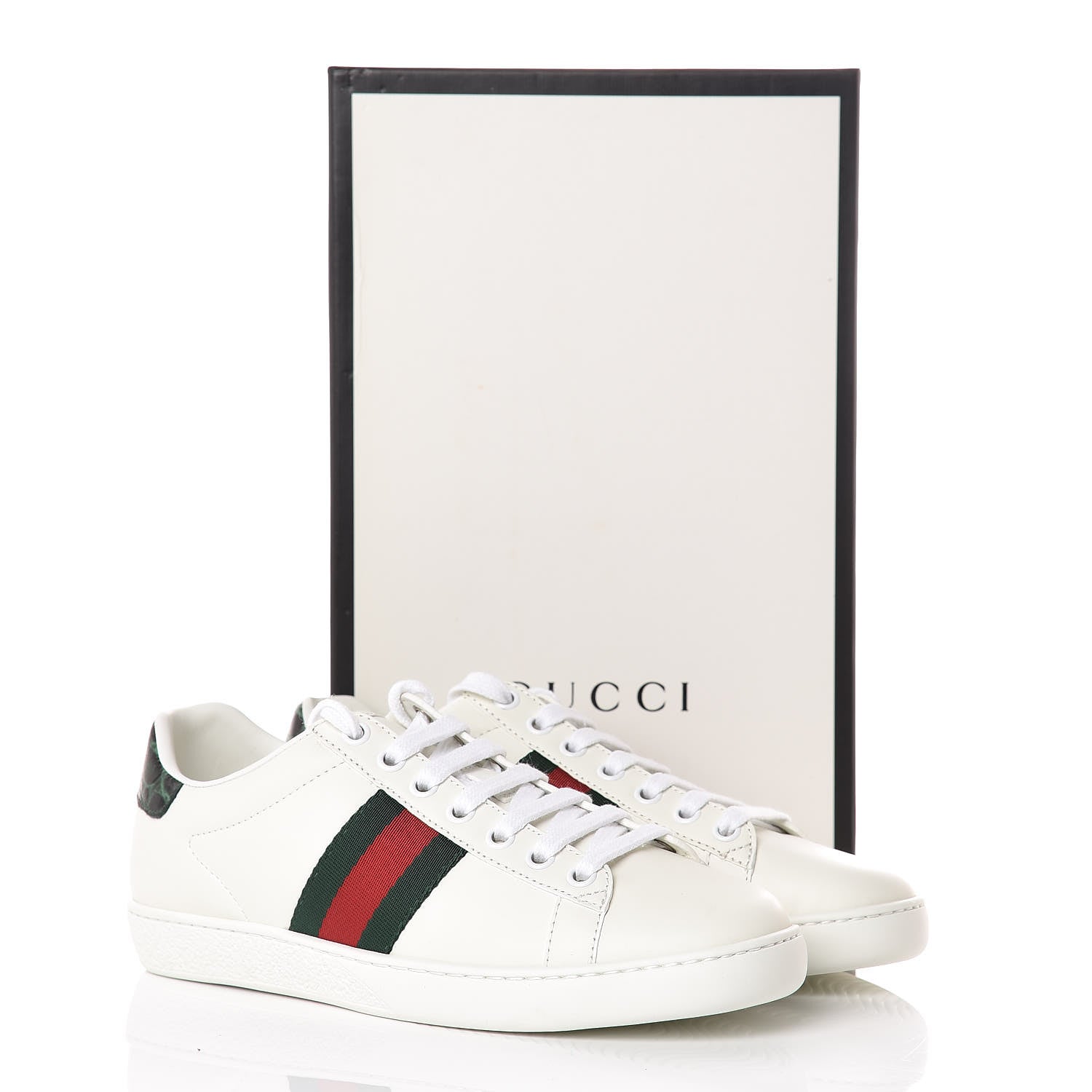 Gucci Calfskin Crocodile Web Womens Ace Sneakers 35.5 White Green 10 of 10