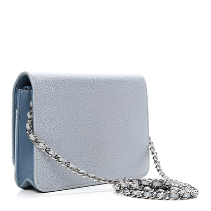 Chanel Caviar Timeless CC Wallet On Chain WOC Light Blue 2 of 4