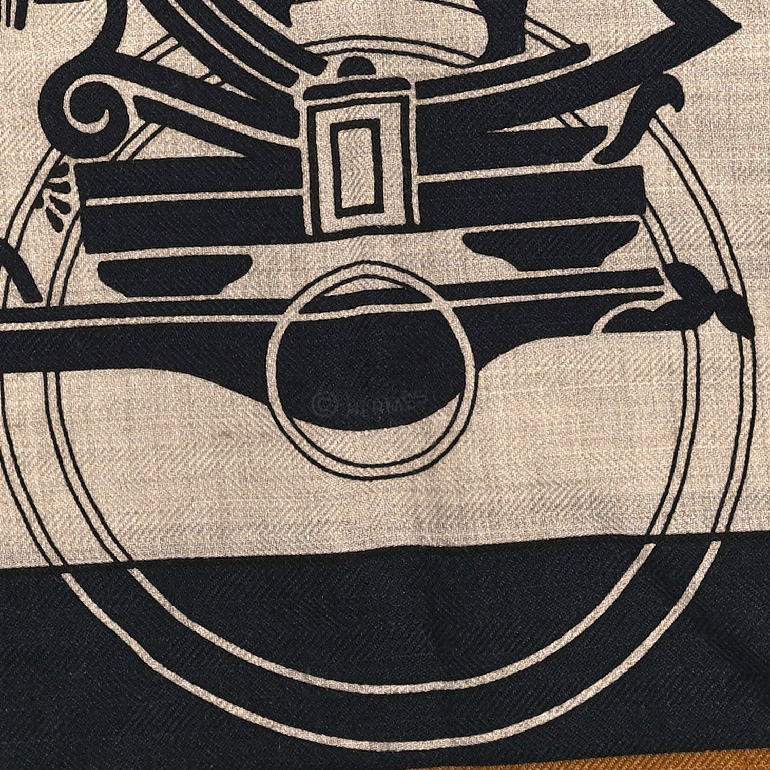 Hermes Cashmere Silk Ex-Libris Giant Triangle Scarf Natural Black Gold 4 of 4