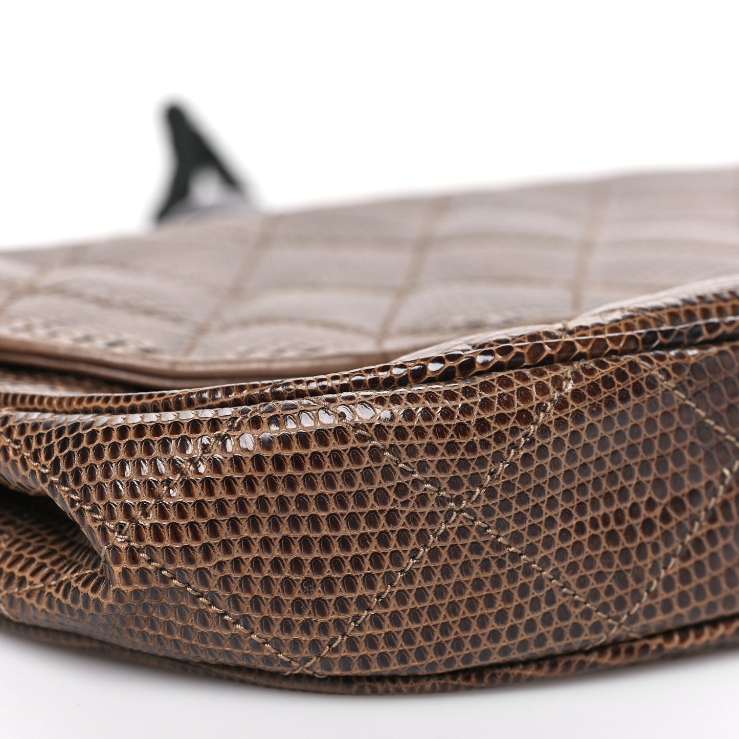 Lizard Quilted Rope Half Moon Clutch Dark Brown