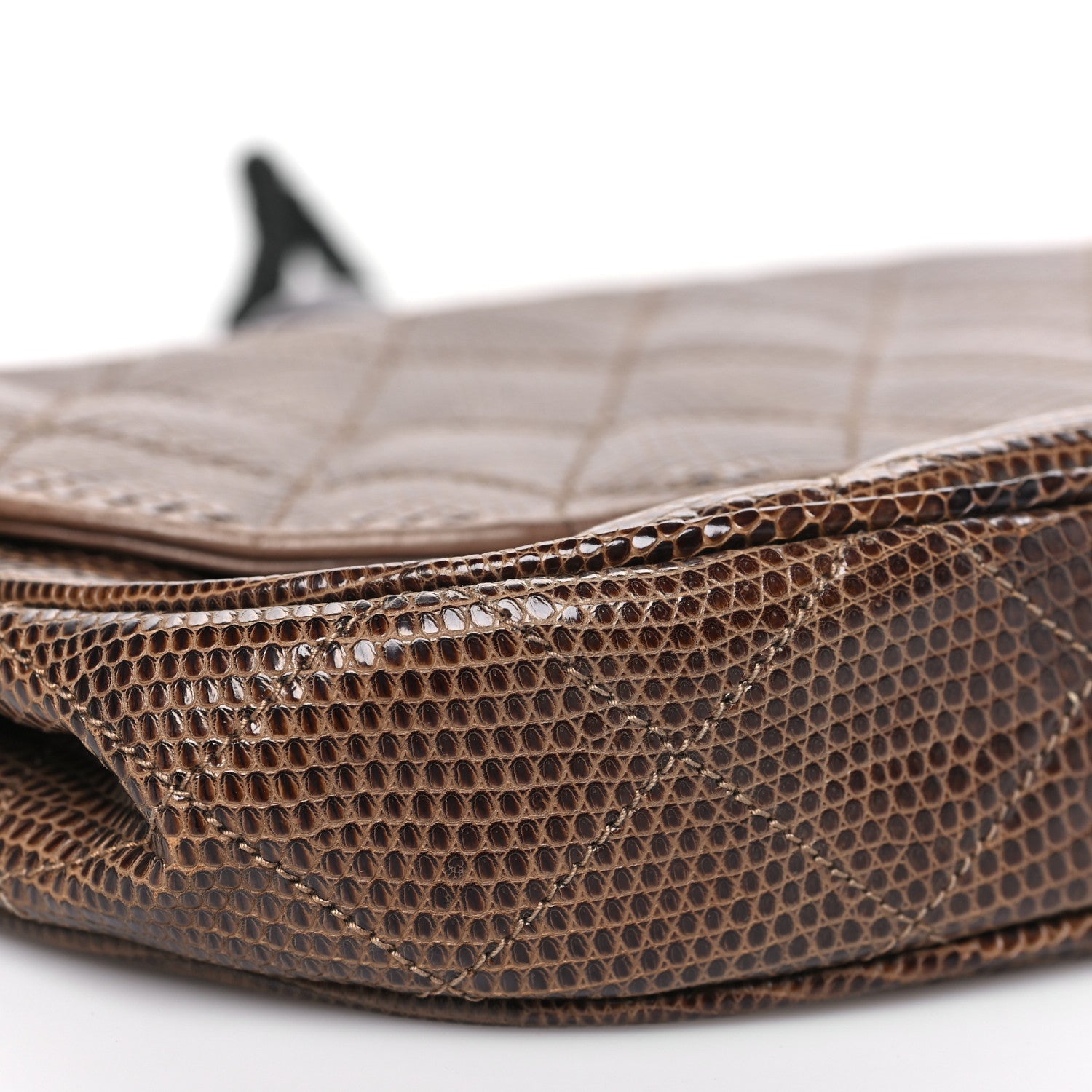 Chanel Lizard Quilted Rope Half Moon Clutch Dark Brown 9 of 11
