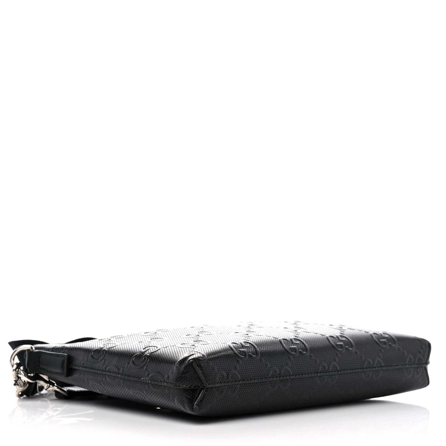 Gucci Calfskin GG Tennis Embossed Medium Wristlet Messenger Bag Black 4 of 9