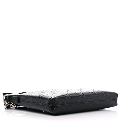 Gucci Calfskin GG Tennis Embossed Medium Wristlet Messenger Bag Black 4 of 9