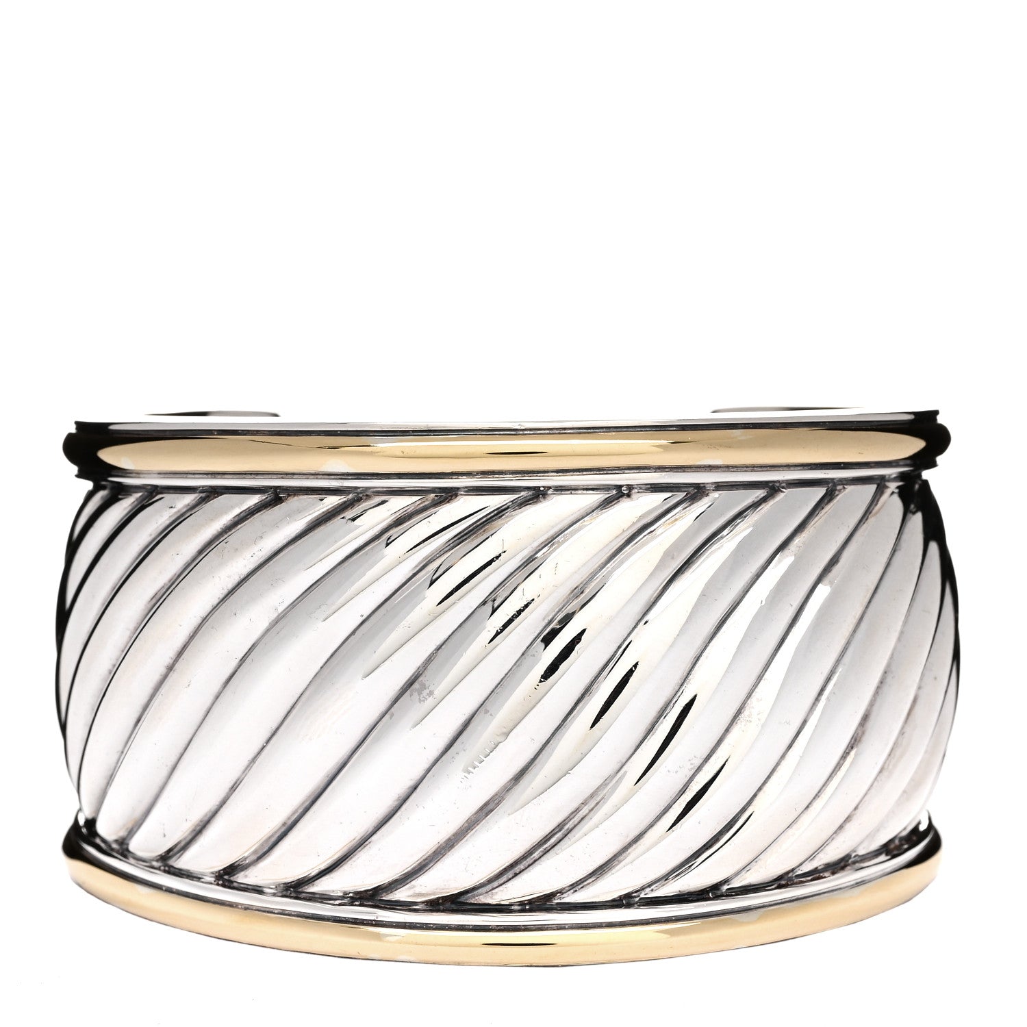 David Yurman Sterling Silver 18K Yellow Gold 41mm Sculpted Cable Cuff Bracelet 1 of 3