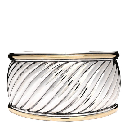 David Yurman Sterling Silver 18K Yellow Gold 41mm Sculpted Cable Cuff Bracelet 1 of 3