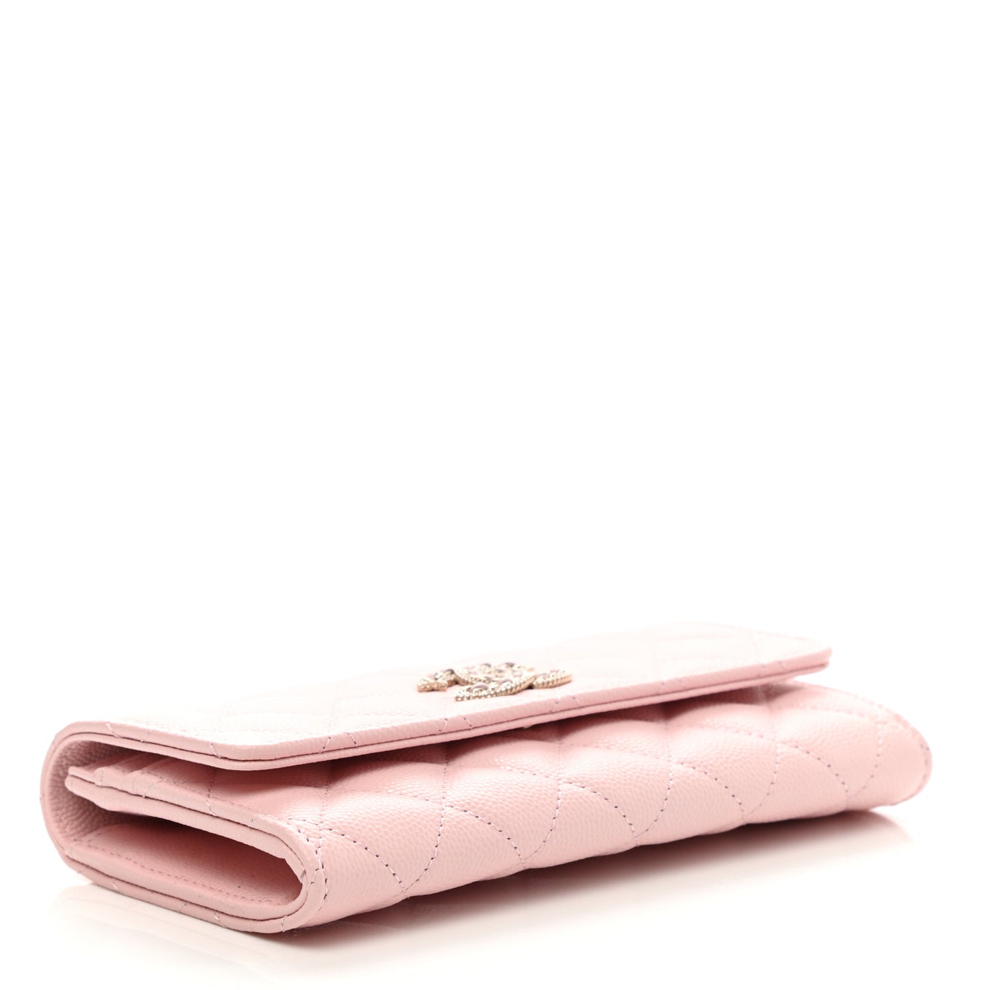 Caviar Quilted Crystal CC Large Gusset Flap Wallet Pink