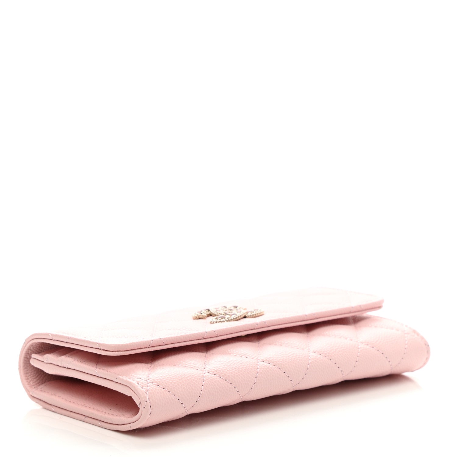 Chanel Caviar Quilted Crystal CC Large Gusset Flap Wallet Pink 4 of 8