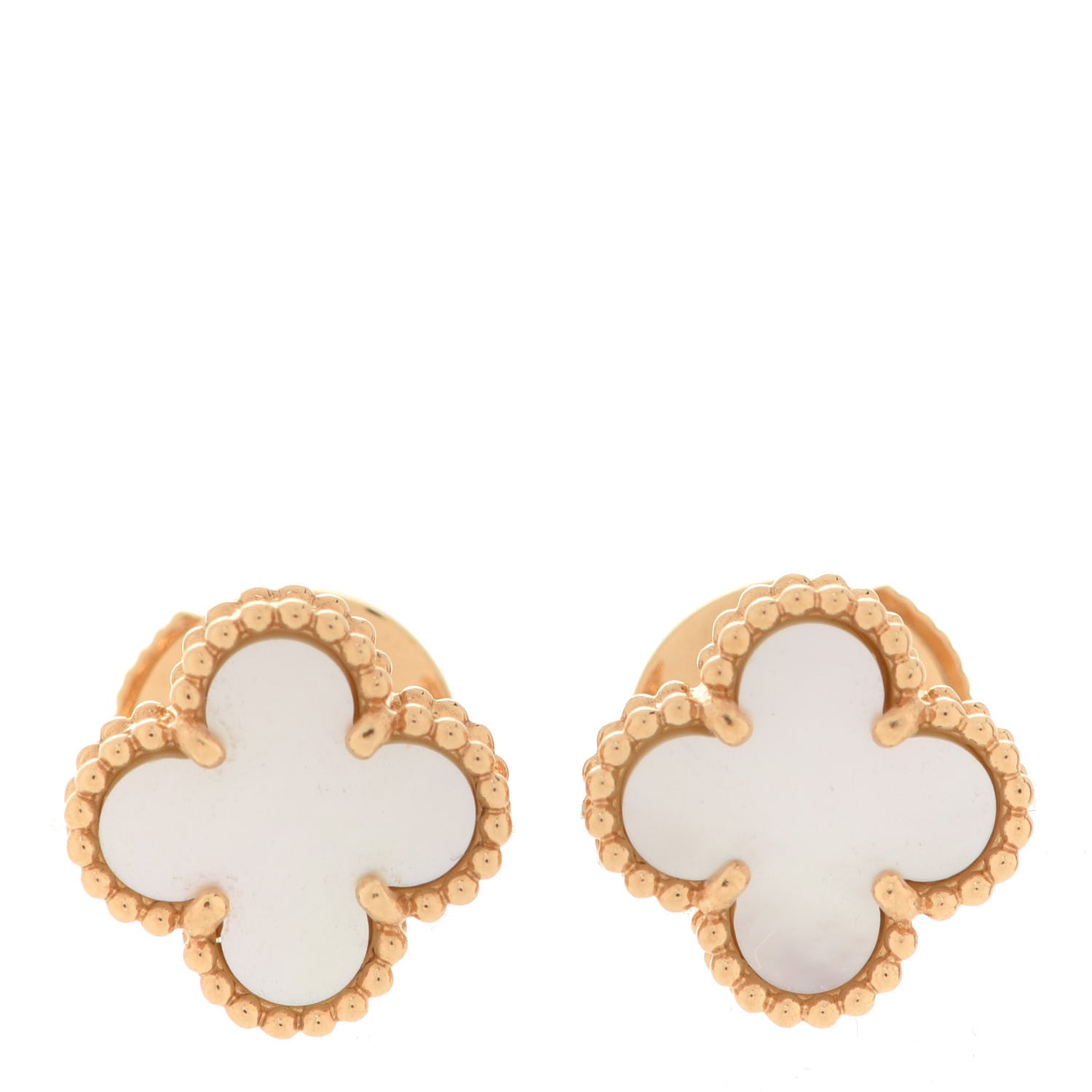 Van Cleef & Arpels 18K Yellow Gold Mother of Pearl Sweet Alhambra Earrings 1 of 5