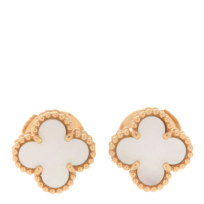 Van Cleef & Arpels 18K Yellow Gold Mother of Pearl Sweet Alhambra Earrings 1 of 5