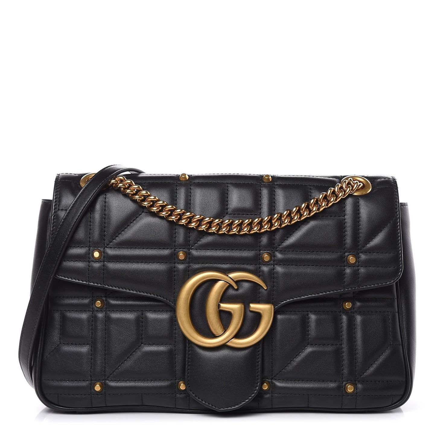 Calfskin Matelasse Studded Medium GG Marmont Shoulder Bag Black