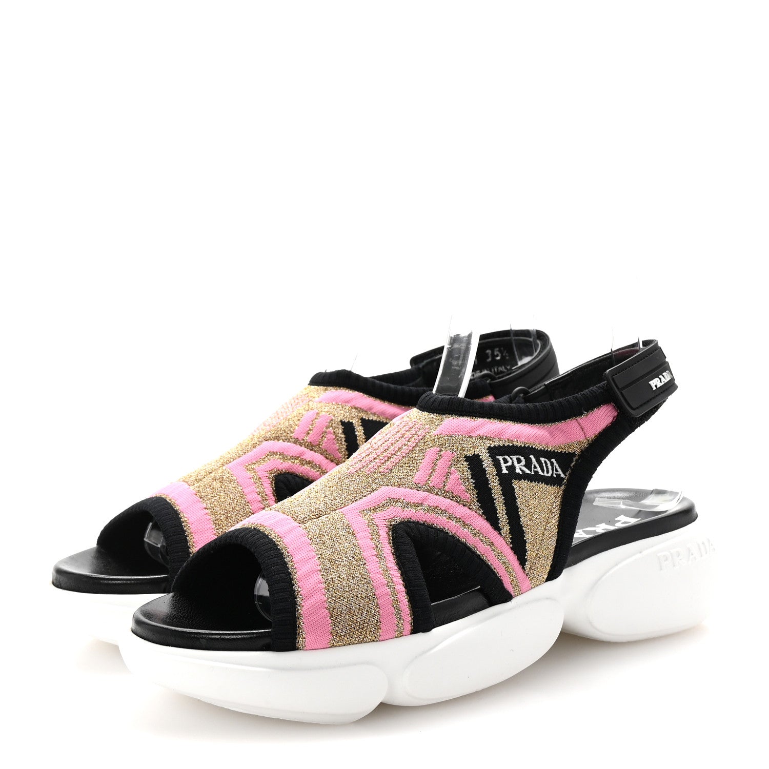 Prada Knit Cloudbust Sandals 35.5 Black Begonia Gold 4 of 9