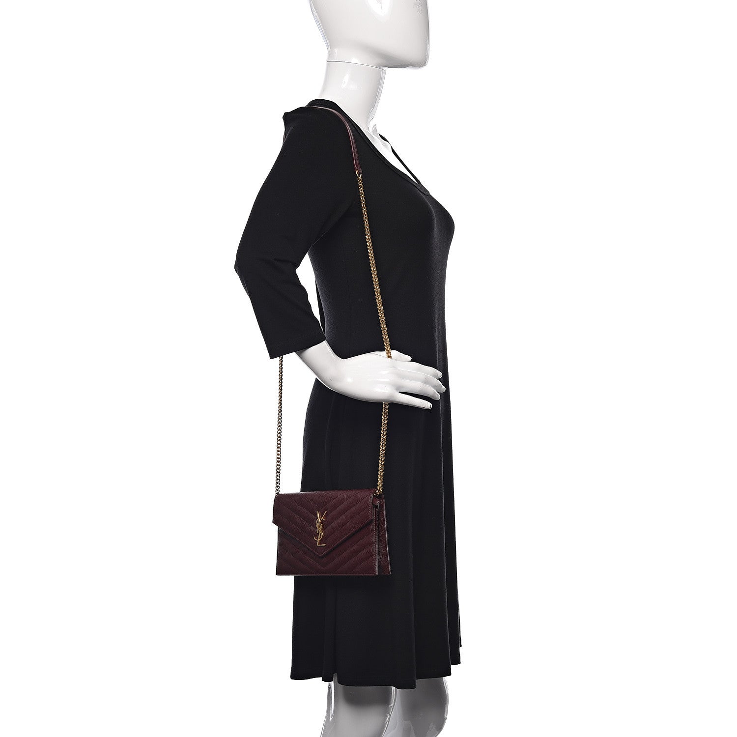 Saint Laurent Grain De Poudre Matelasse Chevron Monogram Envelope Chain Wallet Rouge Legion 2 of 11