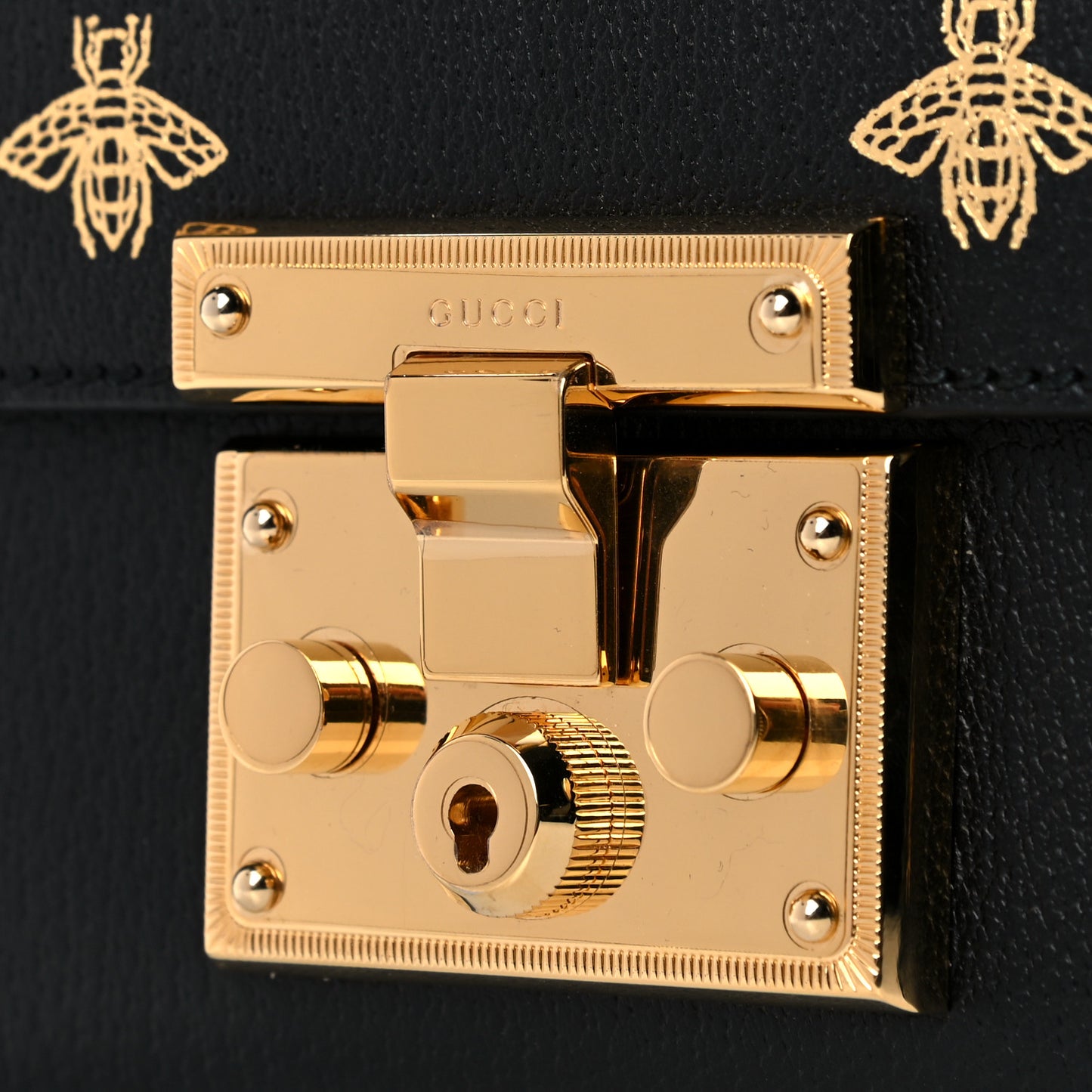 Grained Calfskin Bee Star Small Padlock Shoulder Bag Black