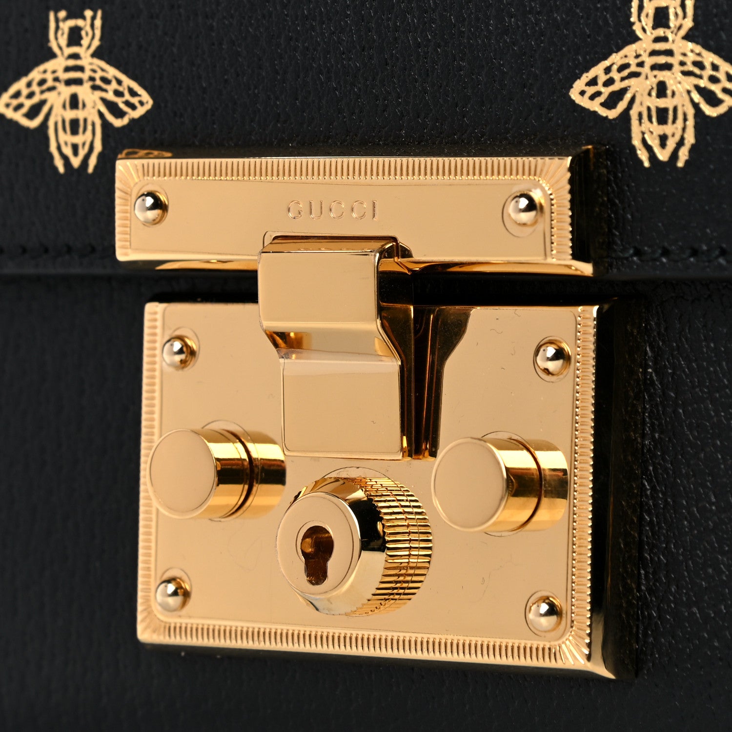 Gucci Grained Calfskin Bee Star Small Padlock Shoulder Bag Black 8 of 10