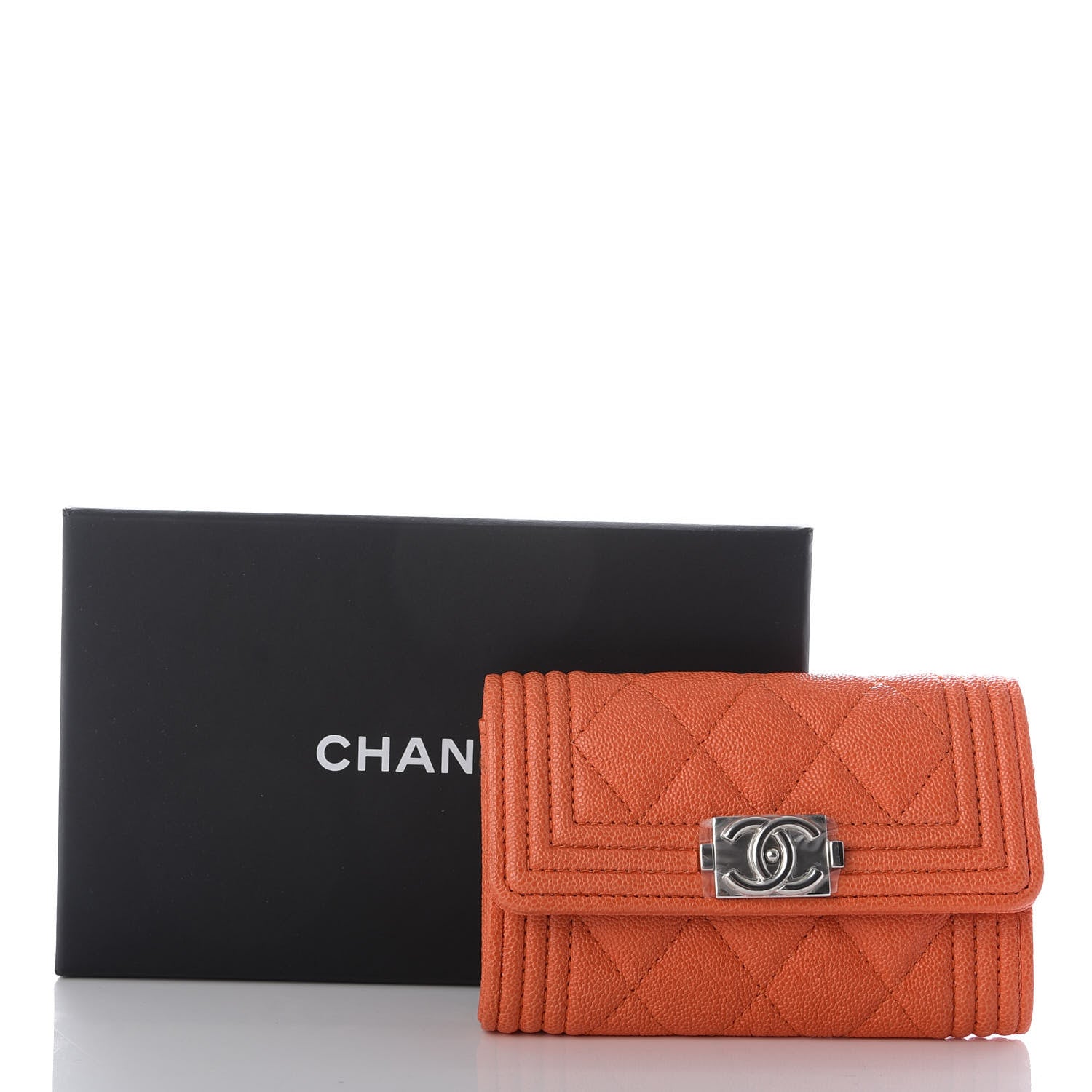 Chanel Caviar Quilted Boy Flap Card Holder Orange 9 of 9