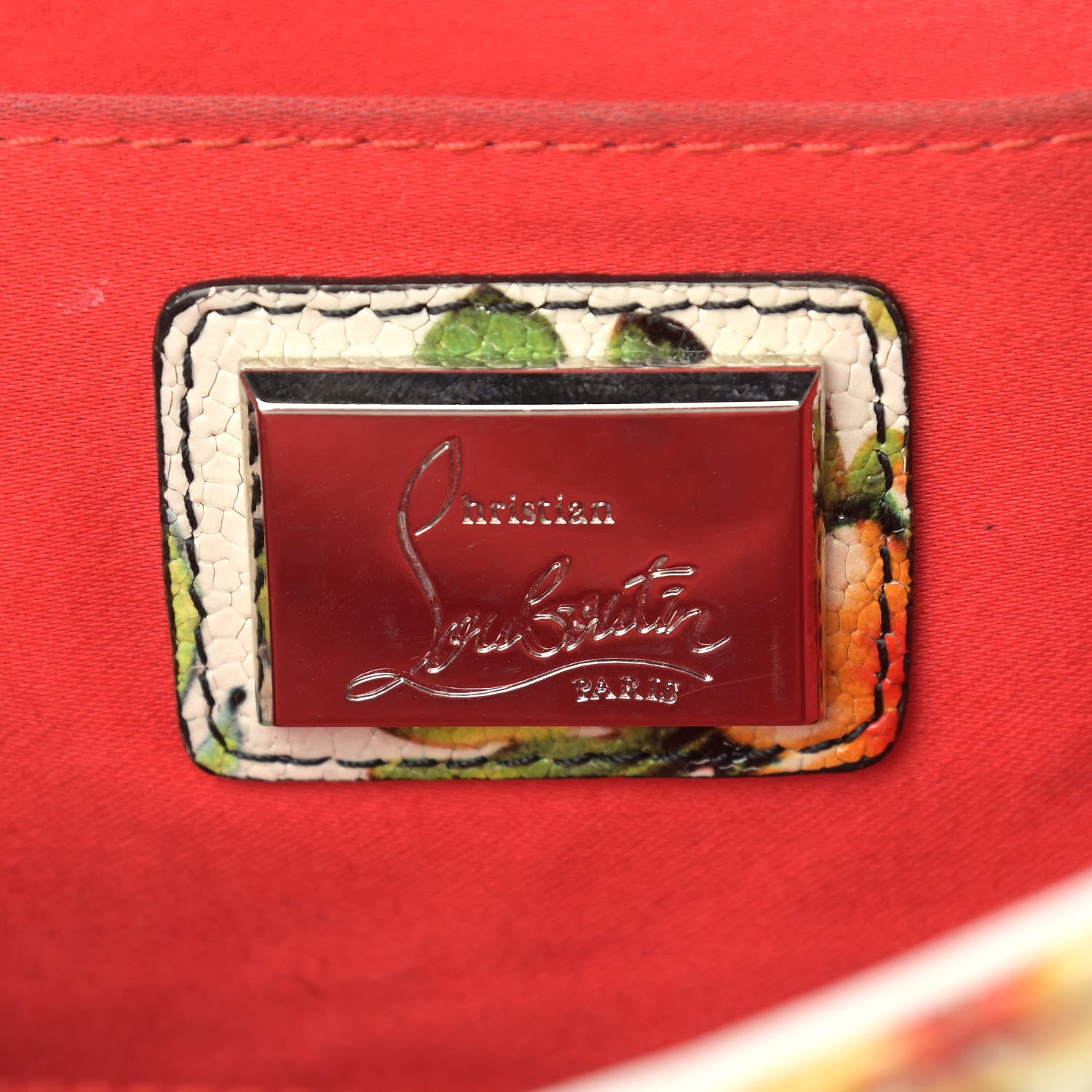 Christian Louboutin Calfskin Studded Floral Mosaic Loubiclutch Crossbody Clutch White Multicolor 12 of 14