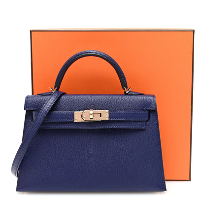 Hermes Chevre Mysore Horseshoe Mini Kelly Sellier 20 Bleu Encre Rose Pourpre 11 of 11