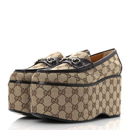 Gucci Canvas GG Monogram Horsebit Calfskin Womens Horsebit Platform Loafers 39.5 Beige Ebony Cocoa 4 of 12