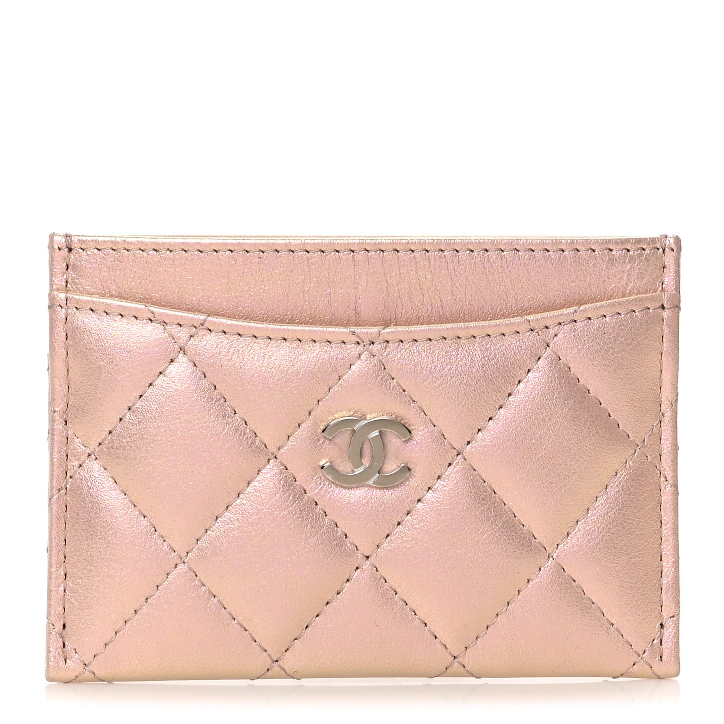 Iridescent Calfskin Quilted Card Holder Pink