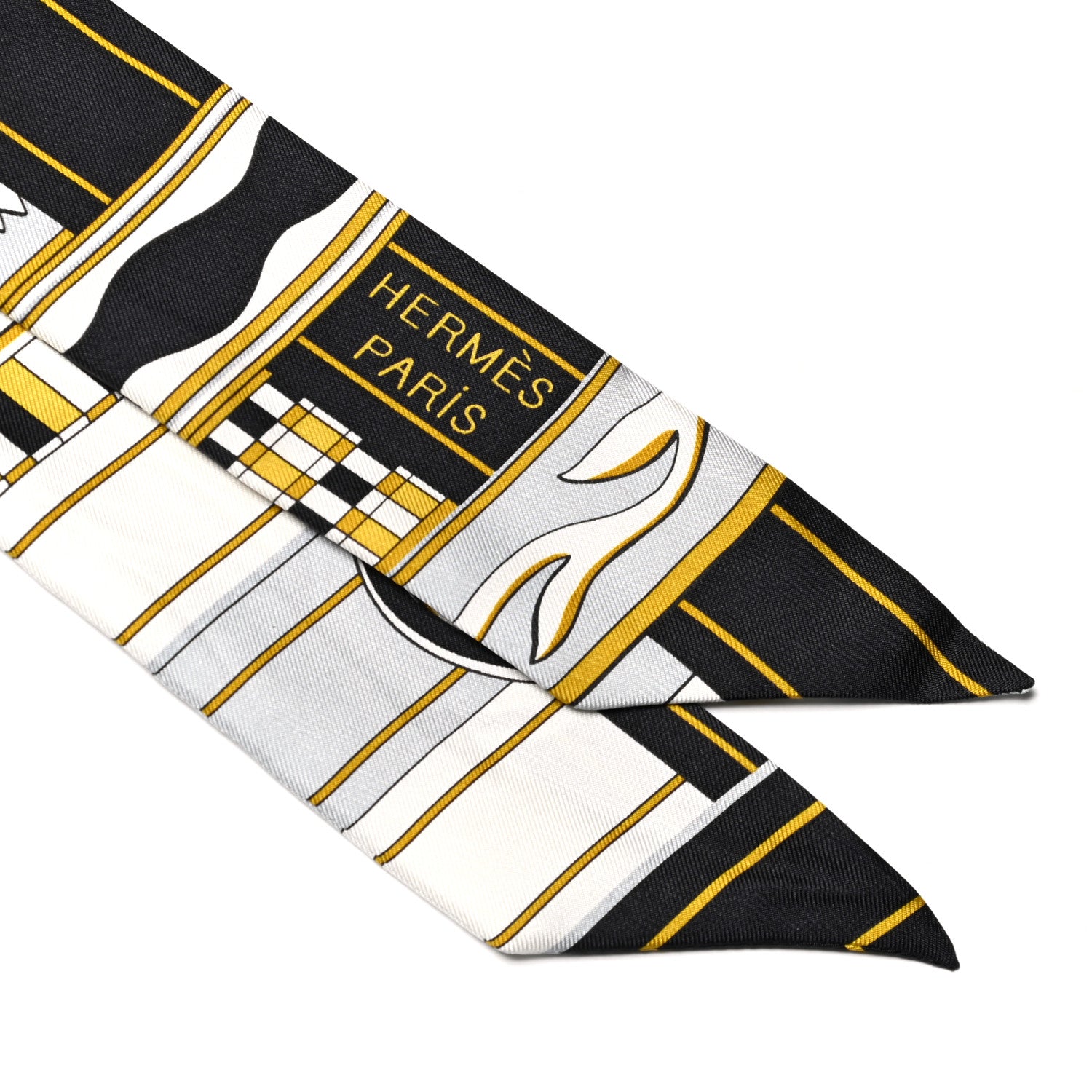 Hermes Silk Voltes Et Pirouettes Twilly Black Or White 2 of 4