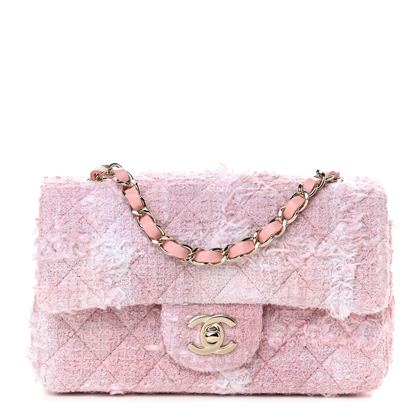Tweed Quilted Mini Rectangular Flap Light Pink White