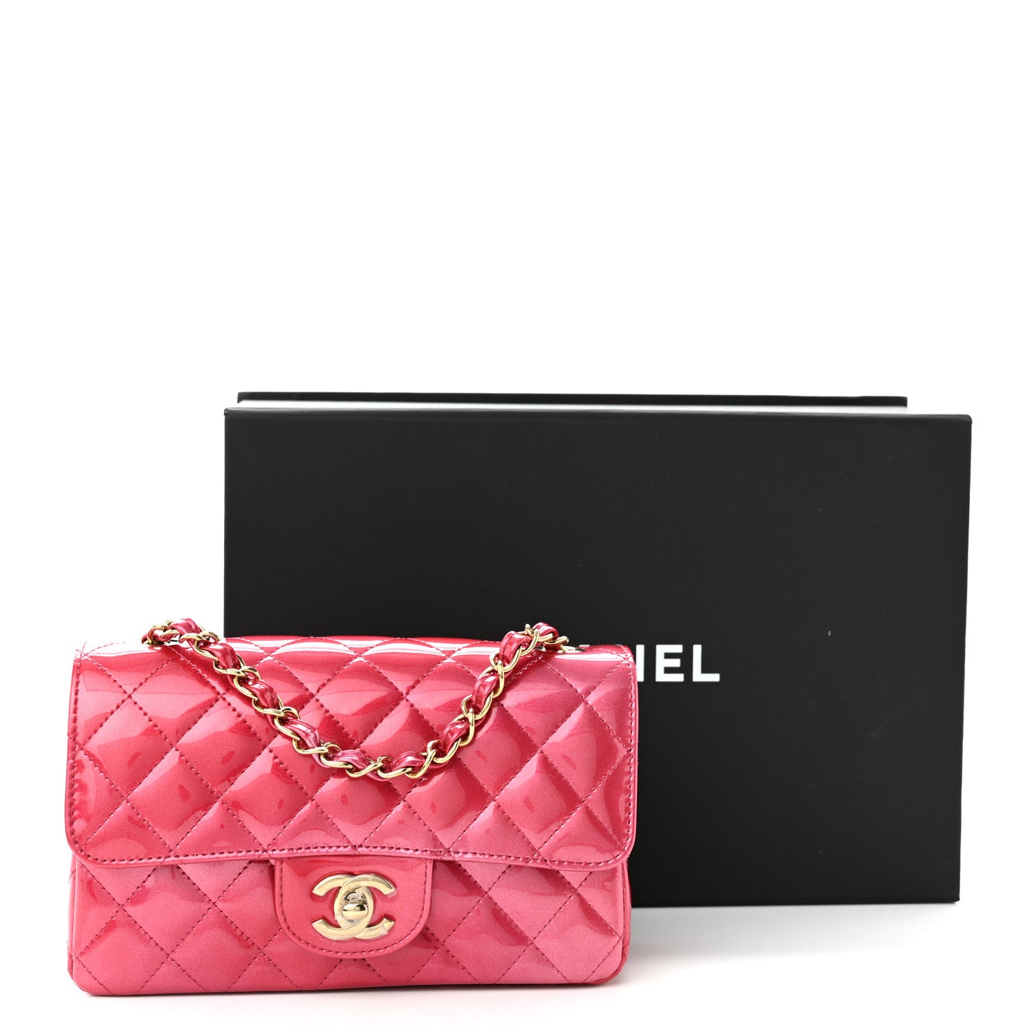 Chanel Shaded Patent Calfskin Quilted Mini Rectangular Flap Pink Dark Pink 11 of 11