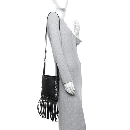 Valentino Garavani Grained Calfskin Studded Nellcote Fringe Shoulder Bag Black 2 of 9