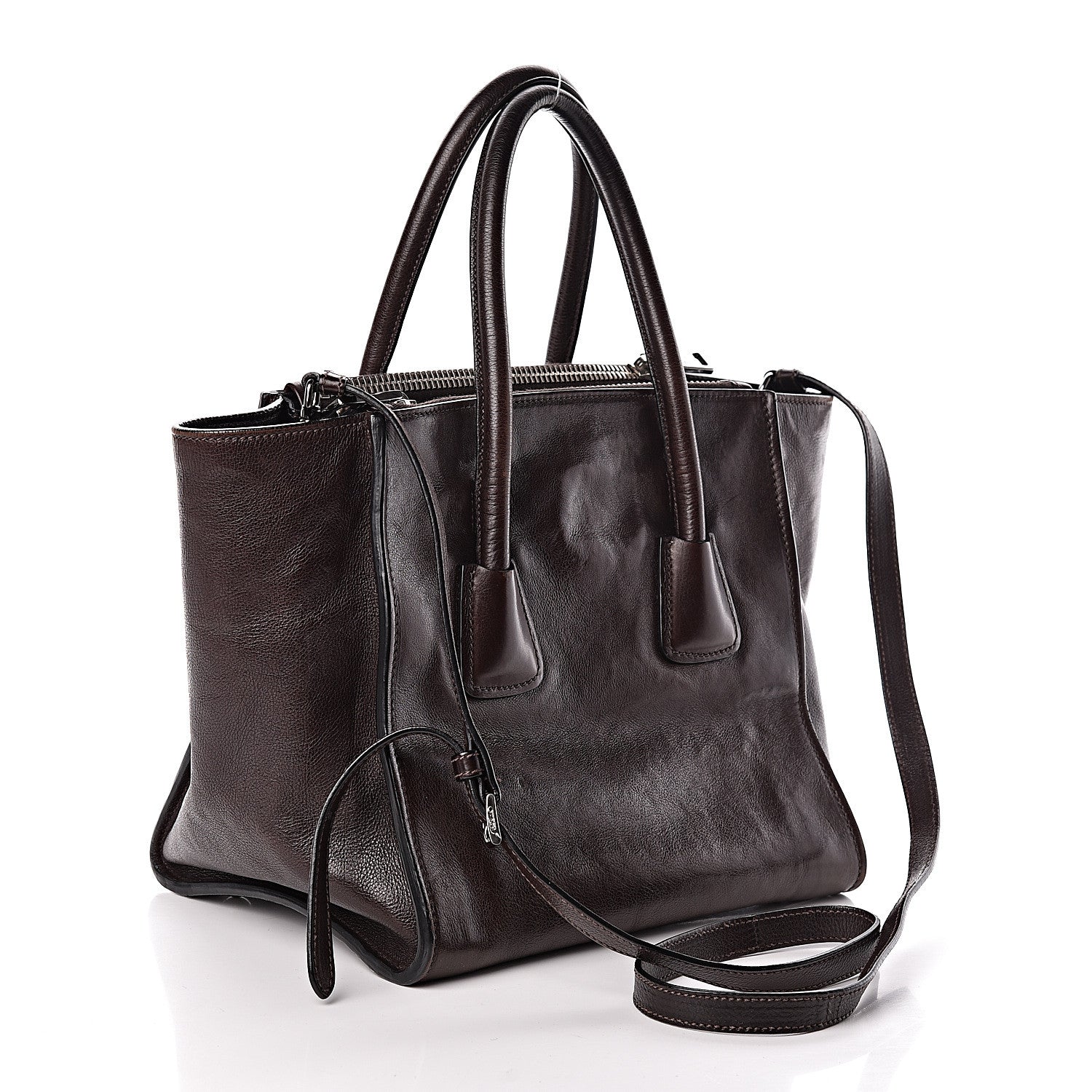 Prada Glace Calfskin Small Twin Pocket Tote Moro 4 of 10