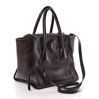 Prada Glace Calfskin Small Twin Pocket Tote Moro 4 of 10