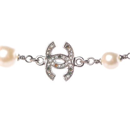 Chanel Pearl Crystal CC Necklace Silver Pearly White 8 of 12