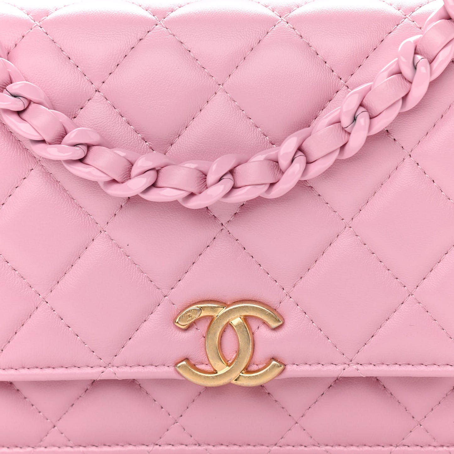 Lambskin Resin Quilted Wallet On Chain WOC Dark Pink