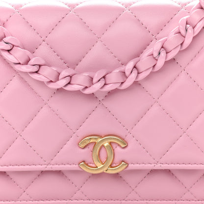 Chanel Lambskin Resin Quilted Wallet On Chain WOC Dark Pink 9 of 14
