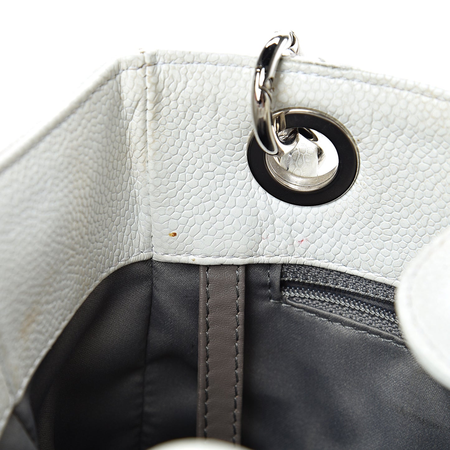 Caviar Quilted Petit Shopping Tote PST White