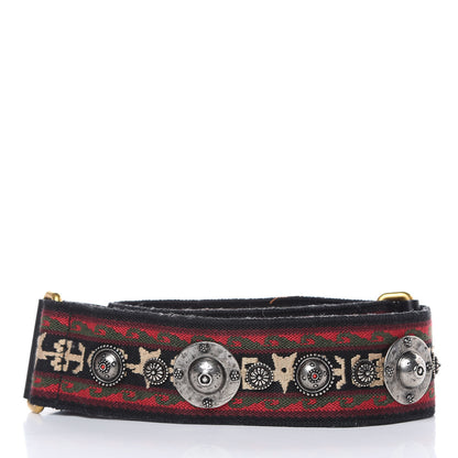 Christian Dior Canvas Embroidered Studded Bohemian Shoulder Strap Red 2 of 4