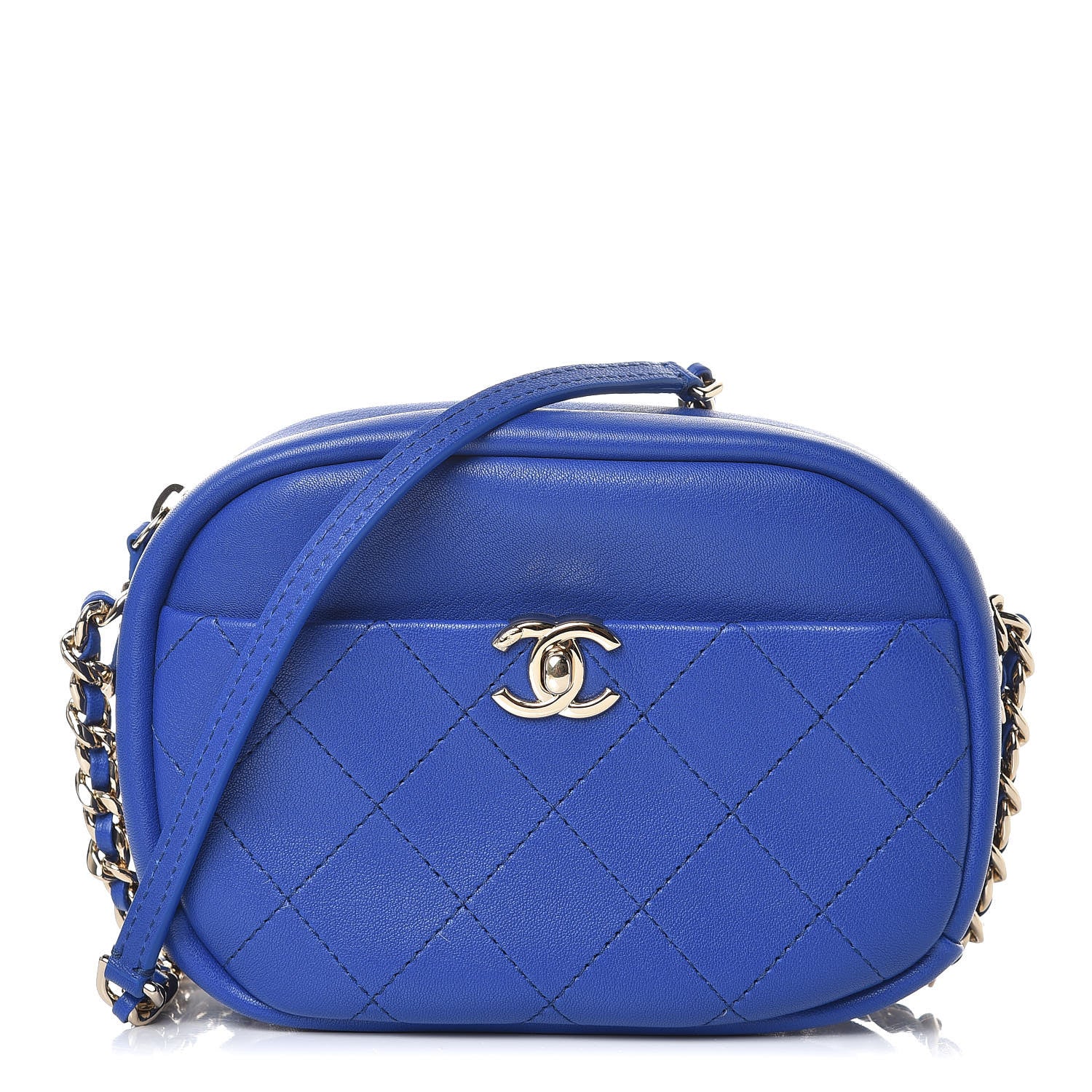 Chanel Goatskin Quilted Small Casual Trip Camera Case Blue 1 of 8