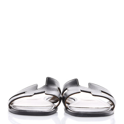 Hermes Box Calfskin Oran Sandals 37 Black 2 of 10