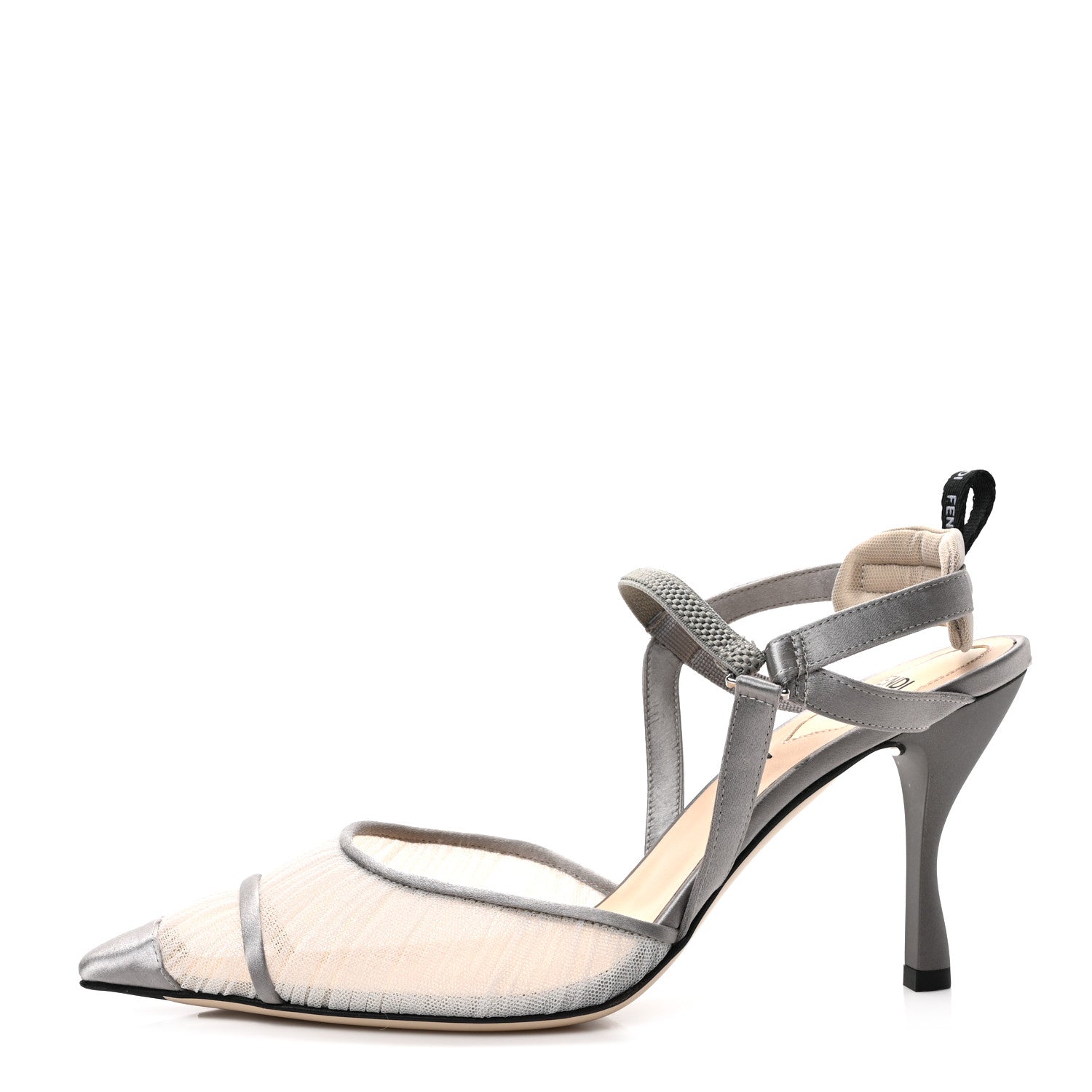 Fendi Tulle Satin Colibri Lite 85mm Slingback Pumps 39 Brina Graphite Ghiaia 1 of 8