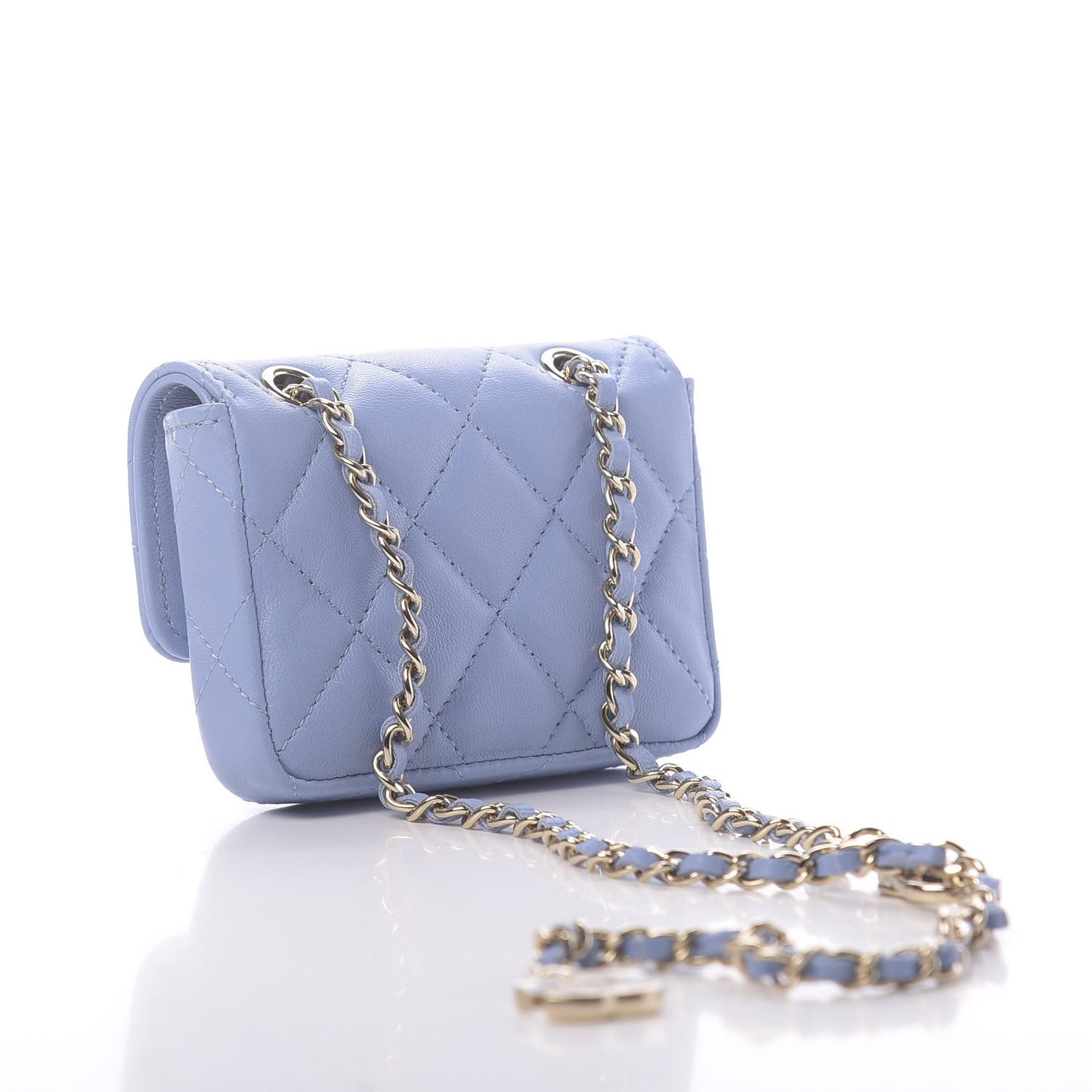 Lambskin Quilted Chain Belt Bag Blue