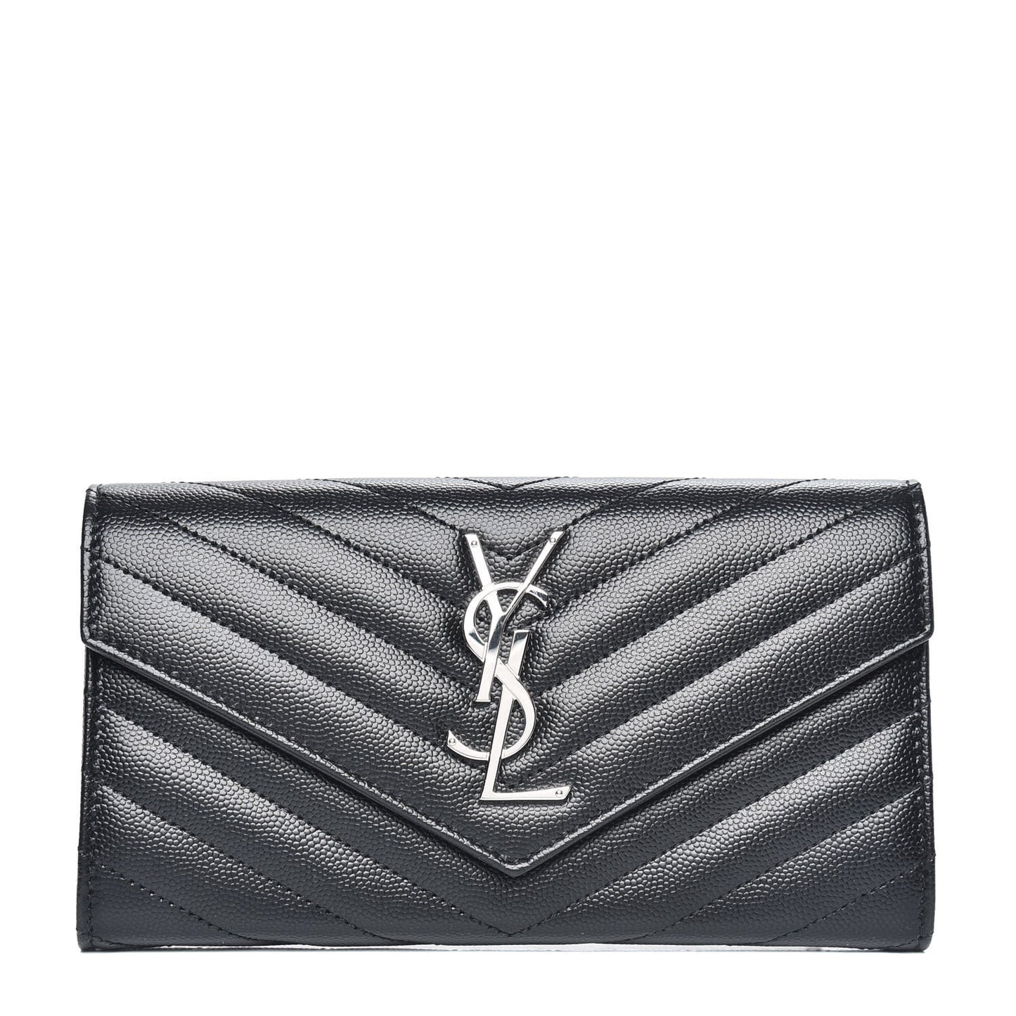 Grain De Poudre Matelasse Chevron Monogram Flap Wallet Black