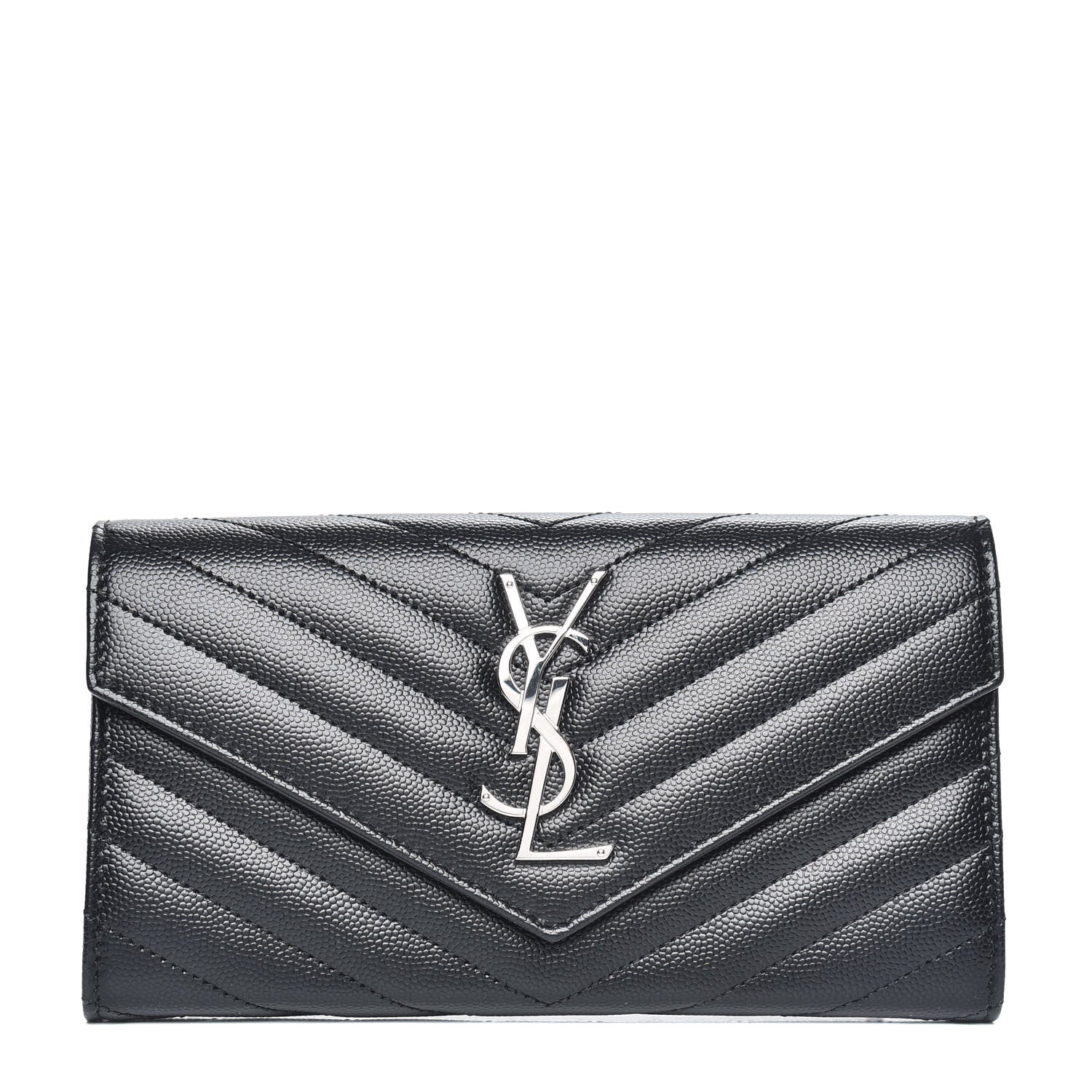 Saint Laurent Grain De Poudre Matelasse Chevron Monogram Flap Wallet Black 1 of 9
