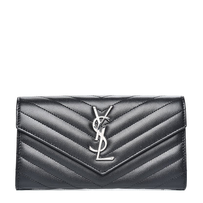 Saint Laurent Grain De Poudre Matelasse Chevron Monogram Flap Wallet Black 1 of 9