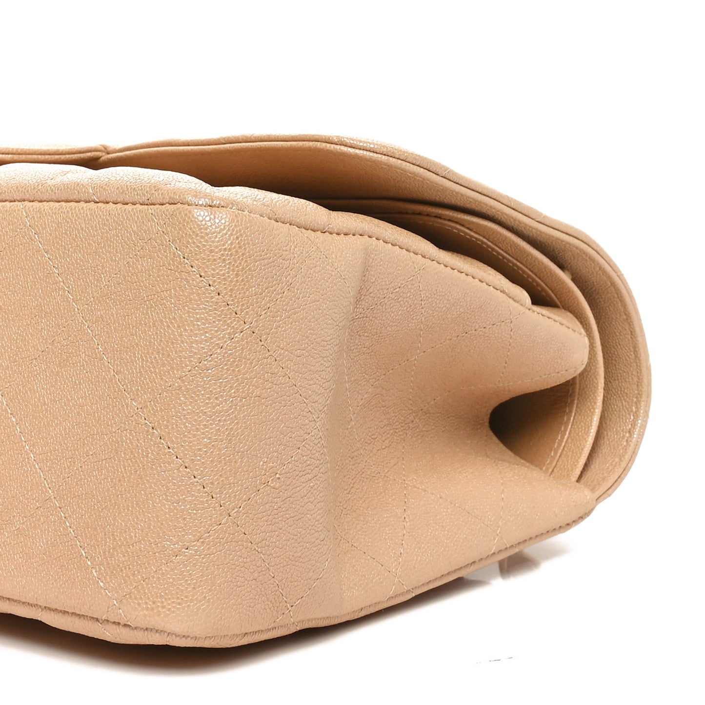 Iridescent Caviar Quilted Jumbo Double Flap Beige