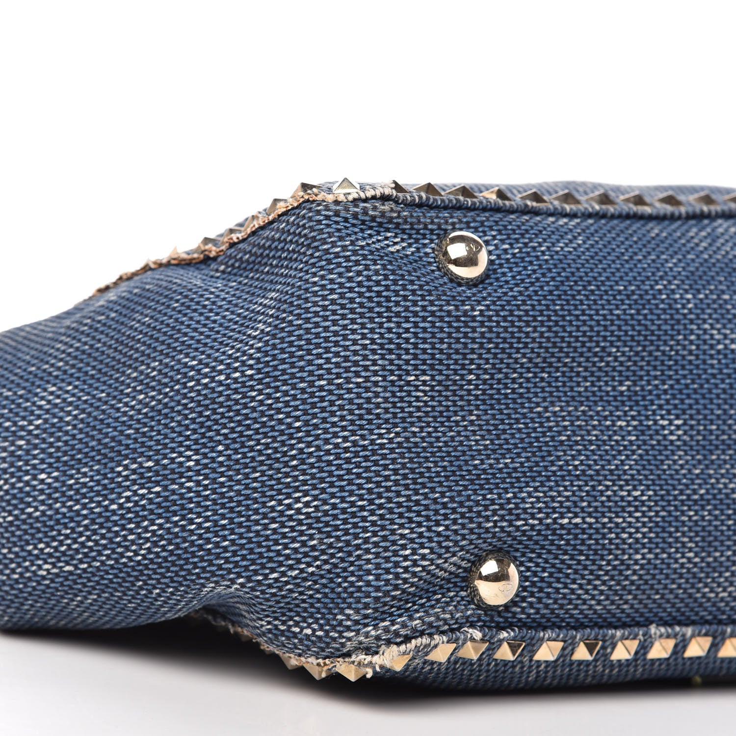 Valentino Garavani Denim Medium Rockstud Tote Blue Green 6 of 13