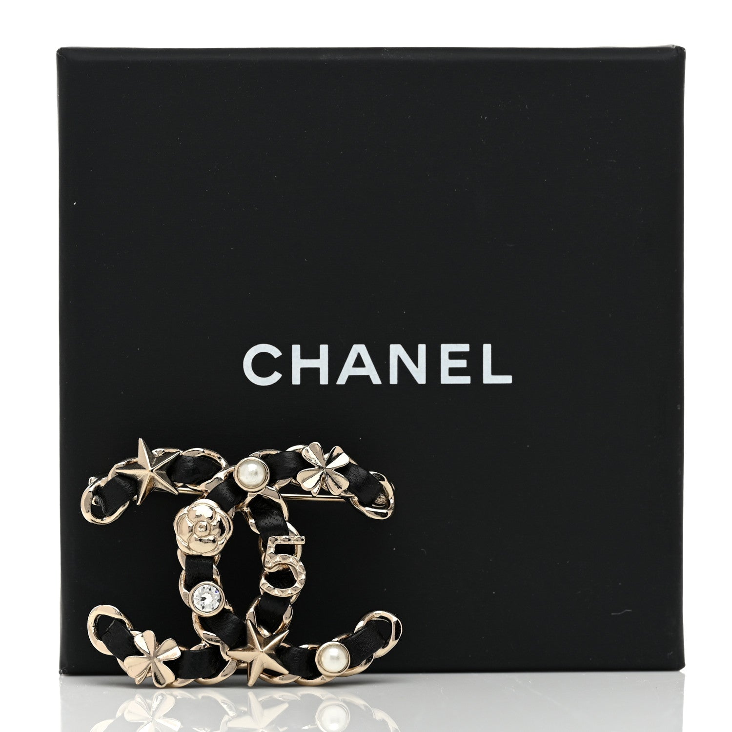 Chanel Lambskin Pearl Strass Sergeant Chanel Brooch Black Gold 4 of 4