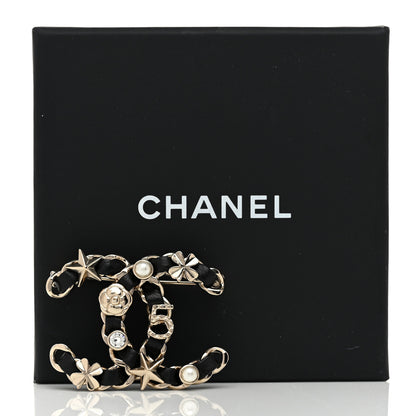 Chanel Lambskin Pearl Strass Sergeant Chanel Brooch Black Gold 4 of 4