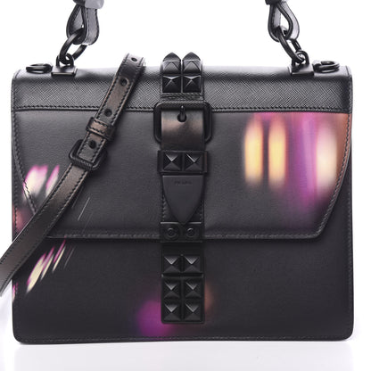 Prada Saffiano City Lights Print Studded Elektra Shoulder Bag Black Fuxia 8 of 9